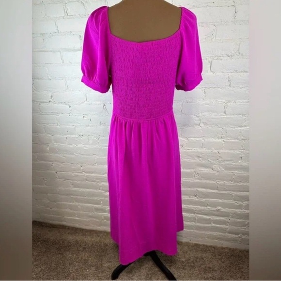 Monteau Los Angeles Pink Midi Square Neck, Puff Sleeved, Front Slit Dress Sz Lg - Picture 4 of 15